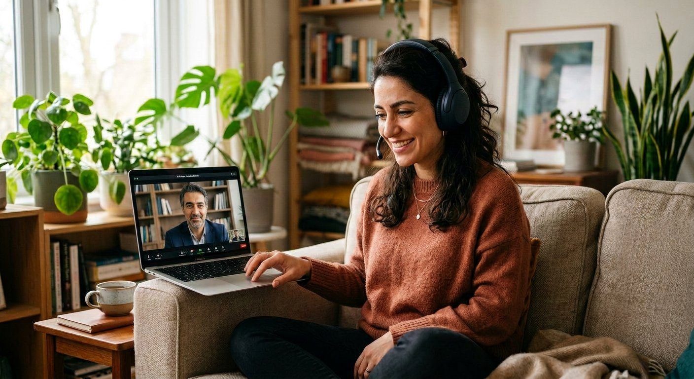 Online Farsi-speaking therapy session for Iranians living abroad via secure video call