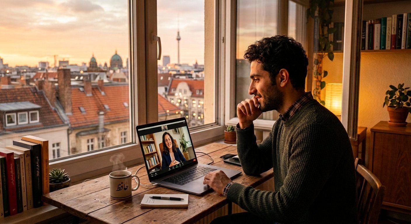 Individual online counseling session with a Persian-speaking psychologist for an Iranian man living abroad