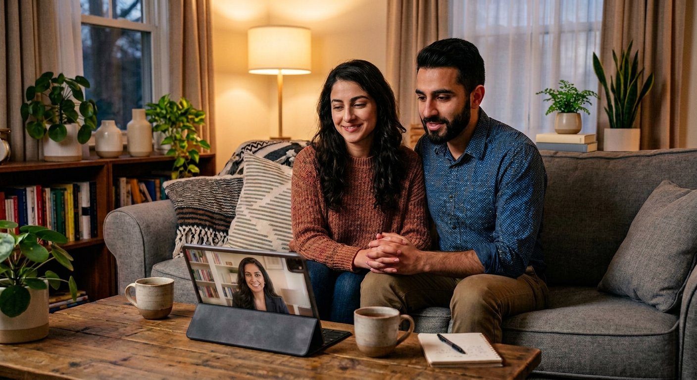 Online couples therapy session for an Iranian couple living abroad